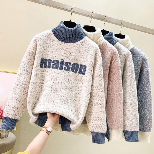 autumn and winter 2021 contrast color sweater european american buy thick turtleneck women women's sweaters, White;black
autumn and winter 2021 contrast color sweater european american buy thick turtleneck women women's sweaters, White;black
