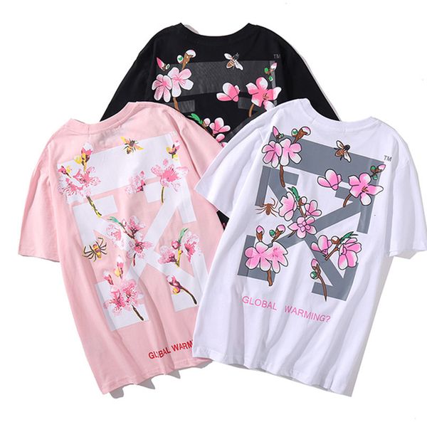 chao brand co branded ow pink peach blossom arrow print loose short sleeve t-shirt half men's and women's fashion, White;black
chao brand co branded ow pink peach blossom arrow print loose short sleeve t-shirt half men's and women's fashion, White;black