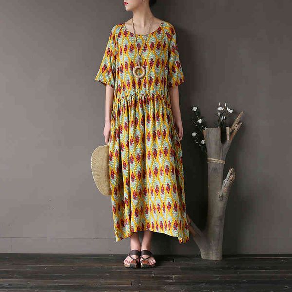 johnature summer women cotton linen vintage print half sleeve o-neck loose dresses casual chinese style robes 210521, Black;gray
johnature summer women cotton linen vintage print half sleeve o-neck loose dresses casual chinese style robes 210521, Black;gray