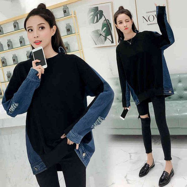 hoodies vintage 2021 women denim shredded elegant korean fashion sweater attacked t137, Black
hoodies vintage 2021 women denim shredded elegant korean fashion sweater attacked t137, Black