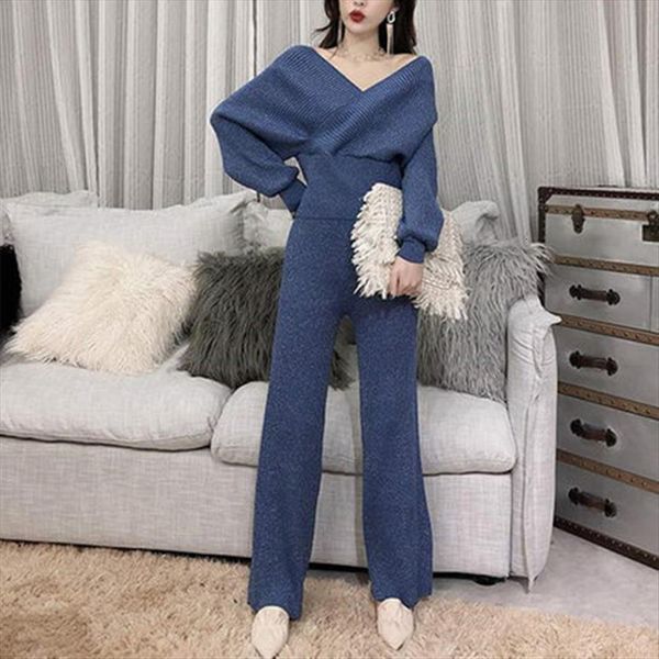 autumn 2 womenpant piece set shining knitting sweaters batwing sleeve jumper waist wide leg pants suits, White
autumn 2 womenpant piece set shining knitting sweaters batwing sleeve jumper waist wide leg pants suits, White