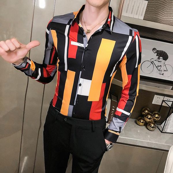 men's casual shirts fashion 2021 autumn colorful plaid shirt men korean slim fit long sleeve for night club tuxedo dress 3xl, White;black
men's casual shirts fashion 2021 autumn colorful plaid shirt men korean slim fit long sleeve for night club tuxedo dress 3xl, White;black