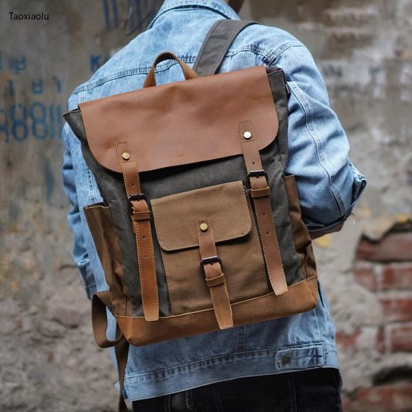 backpack vintage and contrast color oil wax waterproof travel canvas bag computer large capacity
backpack vintage and contrast color oil wax waterproof travel canvas bag computer large capacity