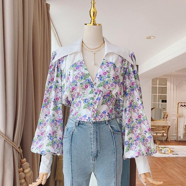 women's blouses & shirts high street est fashion 2021 designer blouse lantern sleeve v-neck floral top, White
women's blouses & shirts high street est fashion 2021 designer blouse lantern sleeve v-neck floral top, White