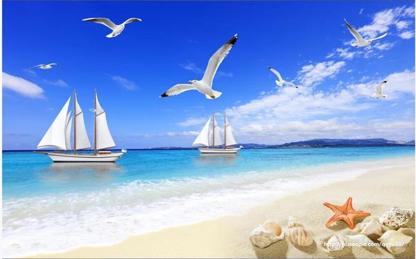 wallpapers custom any size mural on the wall paper 3 d beach sailing seagull seascape home decor po wallpaper in living room
