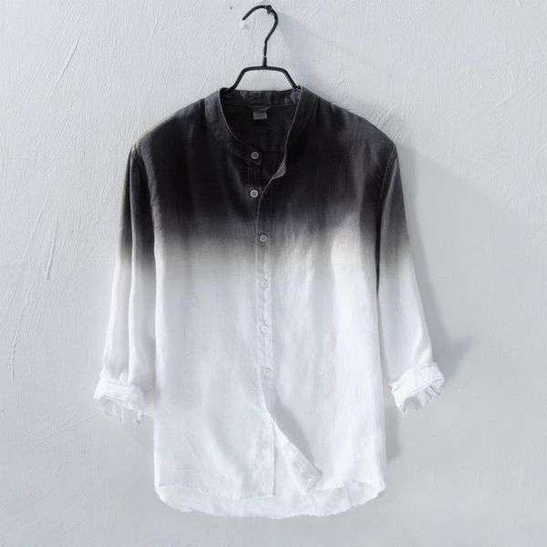 men's casual shirts print gradient stand collar long sleeve shirt blue black full linen summer men breathable for, White;black
men's casual shirts print gradient stand collar long sleeve shirt blue black full linen summer men breathable for, White;black