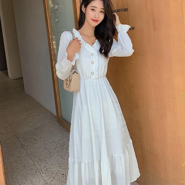casual dresses women's spring autumn dress v-neck button long sleeve ruffles sweet style 3222, Black;gray
casual dresses women's spring autumn dress v-neck button long sleeve ruffles sweet style 3222, Black;gray