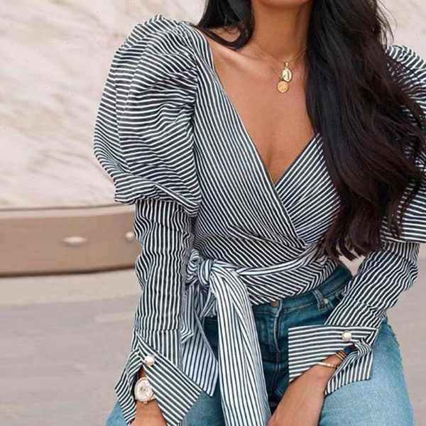 womens shirt fashion stripe puff sleeve blouse women v neck crop vintage bandage casual blusas femininas, White
womens shirt fashion stripe puff sleeve blouse women v neck crop vintage bandage casual blusas femininas, White