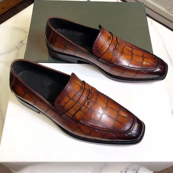 dress shoes designer brand men's penny loafers genuine leather hand painted striking party men quality handmade slip on male footwear, Black
dress shoes designer brand men's penny loafers genuine leather hand painted striking party men quality handmade slip on male footwear, Black