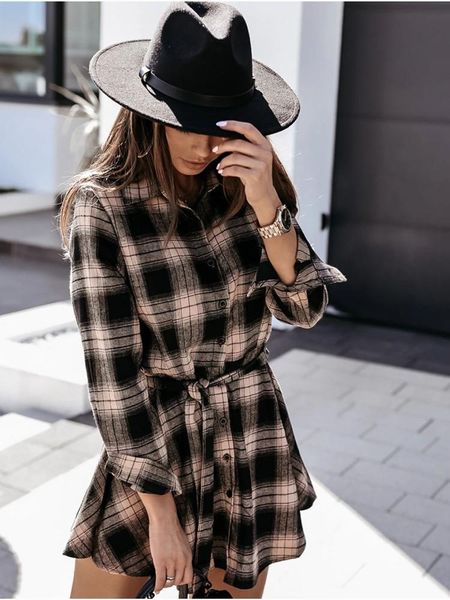 casual dresses ladies dress fashion long sleeve shirt style above-length short street slim check women, Black;gray
casual dresses ladies dress fashion long sleeve shirt style above-length short street slim check women, Black;gray