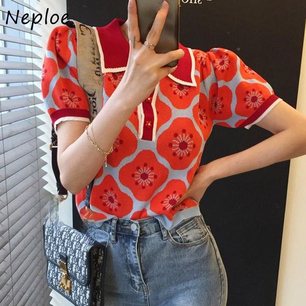 women's t-shirt neploe turn down collar short sleeve single breast knit t shirt women vintage print loose pull femme coat summer 2021 s, White
women's t-shirt neploe turn down collar short sleeve single breast knit t shirt women vintage print loose pull femme coat summer 2021 s, White