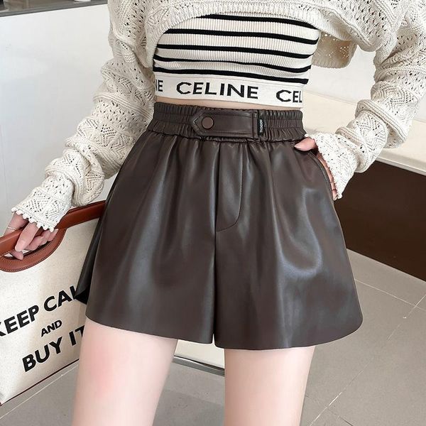 women's shorts 2021 autumn winter solid loose soft pu leather women wide leg female elastic high waist short pants g82, White;black
women's shorts 2021 autumn winter solid loose soft pu leather women wide leg female elastic high waist short pants g82, White;black