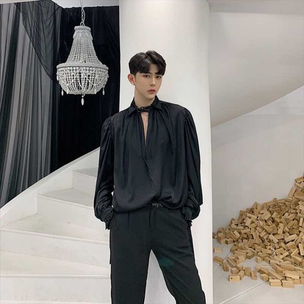 men's casual shirts black and white long-sleeved shirt leather necklace fashion dress punk gothic stage costume, White;black
men's casual shirts black and white long-sleeved shirt leather necklace fashion dress punk gothic stage costume, White;black