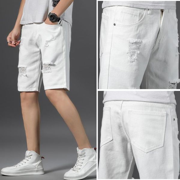 men's jeans summer white hole denim shorts fifth pants korean fashion loose elastic casual breeches, Blue
men's jeans summer white hole denim shorts fifth pants korean fashion loose elastic casual breeches, Blue