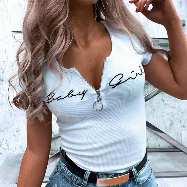 fashion zip up blouse letter print tunic v-neck tee casual summer ladies female women short sleeve blusas pullover women's blouses, White
fashion zip up blouse letter print tunic v-neck tee casual summer ladies female women short sleeve blusas pullover women's blouses, White