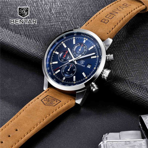 watches watch men benyar quartz fashion chronograph clock luxury brand leather waterproof sport wristwatch relogio masculino, Slivery;brown
watches watch men benyar quartz fashion chronograph clock luxury brand leather waterproof sport wristwatch relogio masculino, Slivery;brown