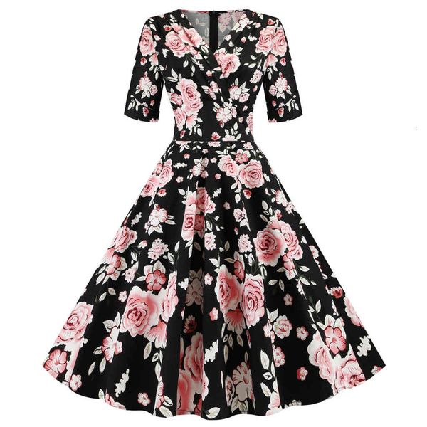 elegant vintage short sleeve floral print plus size dresses women beach party summer dress 2021, Black;gray
elegant vintage short sleeve floral print plus size dresses women beach party summer dress 2021, Black;gray