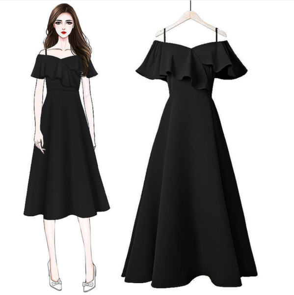 casual dresses vintage plus size off shoulder black elegant ruffled collar high waist dress summer a-line solid, Black;gray
casual dresses vintage plus size off shoulder black elegant ruffled collar high waist dress summer a-line solid, Black;gray