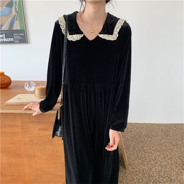dresses elegant black chic sailor collar vintage a-line office lady retro sweet veet lace women long es, Black;gray
dresses elegant black chic sailor collar vintage a-line office lady retro sweet veet lace women long es, Black;gray