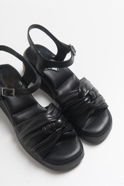 women's black genuine leather sandals 4764