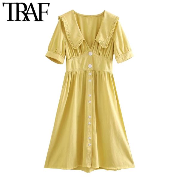 traf women sweet fashion button-up ruffles midi dress vintage peter pan collar short sleeve female dresses vestidos 210415, Black;gray
traf women sweet fashion button-up ruffles midi dress vintage peter pan collar short sleeve female dresses vestidos 210415, Black;gray