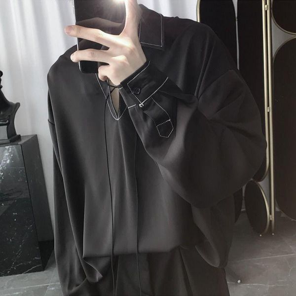 men's casual shirts chic blouses design blouse women clothes korean style ascetic ssystem drawstring stitching v-neck male pullover, White;black
men's casual shirts chic blouses design blouse women clothes korean style ascetic ssystem drawstring stitching v-neck male pullover, White;black