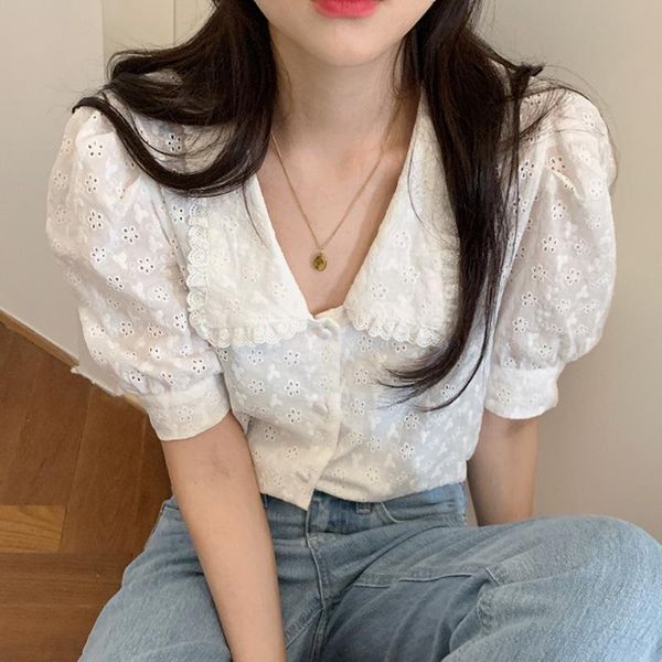 women's blouses & shirts hollow out flower blouse women chic korean single breasted puff sleeve blusa spring 2021 female gd664, White
women's blouses & shirts hollow out flower blouse women chic korean single breasted puff sleeve blusa spring 2021 female gd664, White