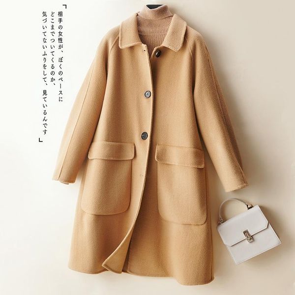 women's wool & blends 2021 autumn and winter double-sided coat middle long korean fashion loose cloak women, Black
women's wool & blends 2021 autumn and winter double-sided coat middle long korean fashion loose cloak women, Black
