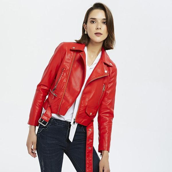 women's leather & faux pu jacket cool red suit collar ol business casual lady super short lapel slim biker coat with belt, Black
women's leather & faux pu jacket cool red suit collar ol business casual lady super short lapel slim biker coat with belt, Black