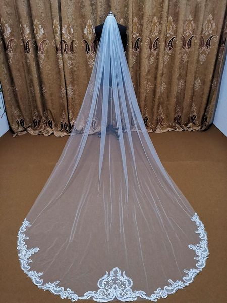 bridal veils real po 3m one layer wedding veil with comb white lace edge ivory appliqued cathedral accessories, Black
bridal veils real po 3m one layer wedding veil with comb white lace edge ivory appliqued cathedral accessories, Black