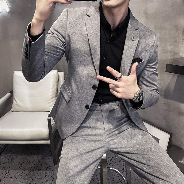 men's tracksuits 2021 men two piece set blazer slim suit sets formal + pants suits wedding office business w431, Gray
men's tracksuits 2021 men two piece set blazer slim suit sets formal + pants suits wedding office business w431, Gray