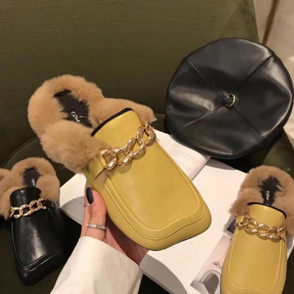 slippers luxury designer women flats mules yellow black soft leather metal chain fur woman slides slip on loafers
slippers luxury designer women flats mules yellow black soft leather metal chain fur woman slides slip on loafers