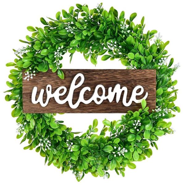 decorative flowers & wreaths artificial boxwood wreath for front door decor porch decoration with wooden welcome sign and white flower green
decorative flowers & wreaths artificial boxwood wreath for front door decor porch decoration with wooden welcome sign and white flower green