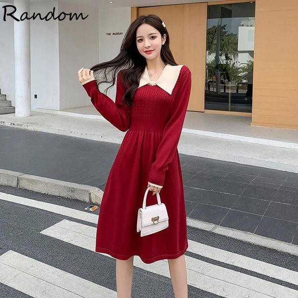 year red matching long sleeves bandage wrap dress knitted turndown collar high waist knee length dresses fashion clothes casual, Black;gray
year red matching long sleeves bandage wrap dress knitted turndown collar high waist knee length dresses fashion clothes casual, Black;gray