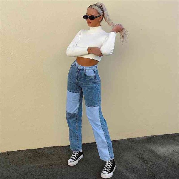 womens patchwork burrs straight high waist denim pants contrast color jeans fashion slim jean bottoms high waist patch, Blue
womens patchwork burrs straight high waist denim pants contrast color jeans fashion slim jean bottoms high waist patch, Blue