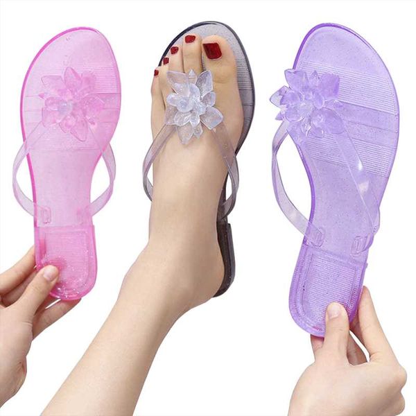 fashion women's slippers transparent non-slip outer wear beach flip flops, Black