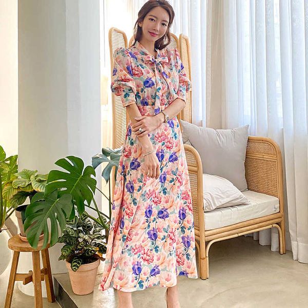 summer korean floral printed long dress women bow neck vintage fashion elegant party work wear dresses vestidos 210529, Black;gray
summer korean floral printed long dress women bow neck vintage fashion elegant party work wear dresses vestidos 210529, Black;gray