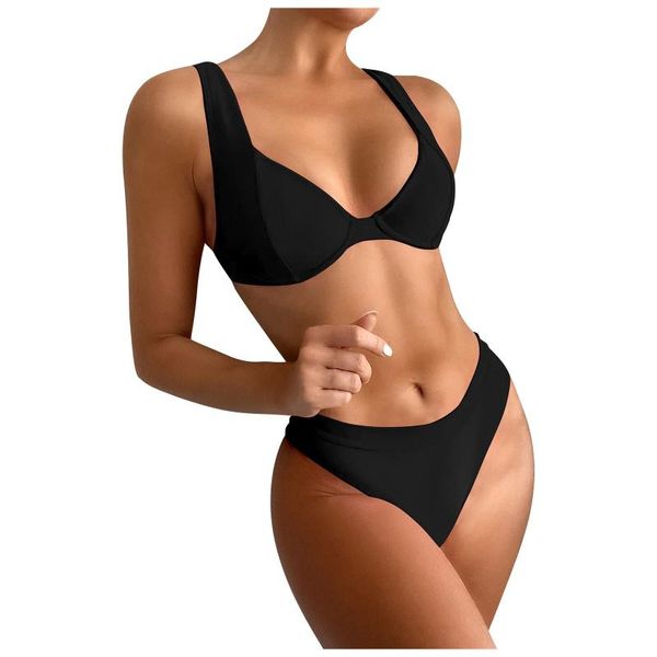 women's swimwear summer fashion 2021 solid color backless bralette split bikini swimsuit women, White;black
women's swimwear summer fashion 2021 solid color backless bralette split bikini swimsuit women, White;black