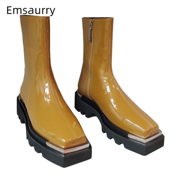 boots square toe short women thick heel genuine leather side zip metal decoration punk style winter botas mujer, Black
boots square toe short women thick heel genuine leather side zip metal decoration punk style winter botas mujer, Black