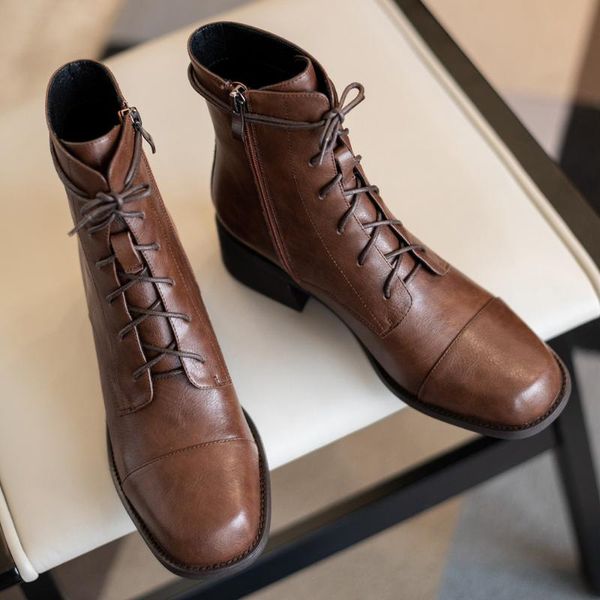 boots women's genuine leather lace-up autumn ankle round toe retro short motorcycle shoes women, Black
boots women's genuine leather lace-up autumn ankle round toe retro short motorcycle shoes women, Black