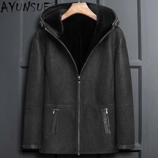 men's leather & faux ayunsue winter coat men clothing 2021 thick real fur jacket hooded natual sheep shearling jackets male ropa lxr348, Black
men's leather & faux ayunsue winter coat men clothing 2021 thick real fur jacket hooded natual sheep shearling jackets male ropa lxr348, Black