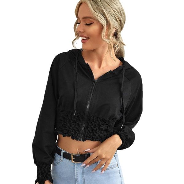 women's jackets long sleeve slim navel zipper short cardigan jacket black hooded sweater, Black;brown
women's jackets long sleeve slim navel zipper short cardigan jacket black hooded sweater, Black;brown