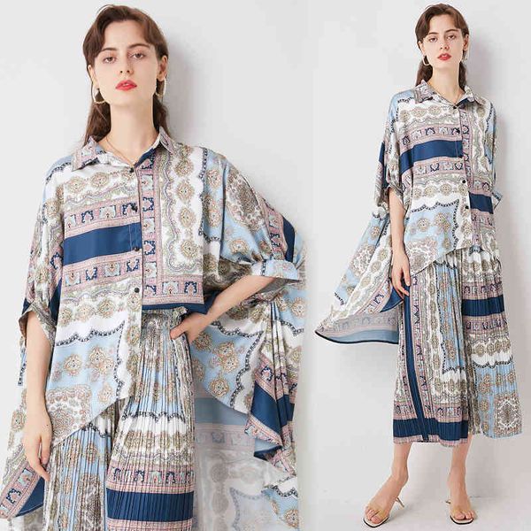 2021 european style fasshion set of two more recent bat design sleeve irregular shirt + plied with baggy leg pants, White
2021 european style fasshion set of two more recent bat design sleeve irregular shirt + plied with baggy leg pants, White