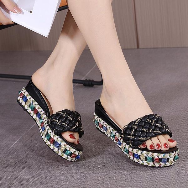 slippers slope heel high ladies sandals summer fashion rivets sweet thick-soled linen woven large size, Black
slippers slope heel high ladies sandals summer fashion rivets sweet thick-soled linen woven large size, Black