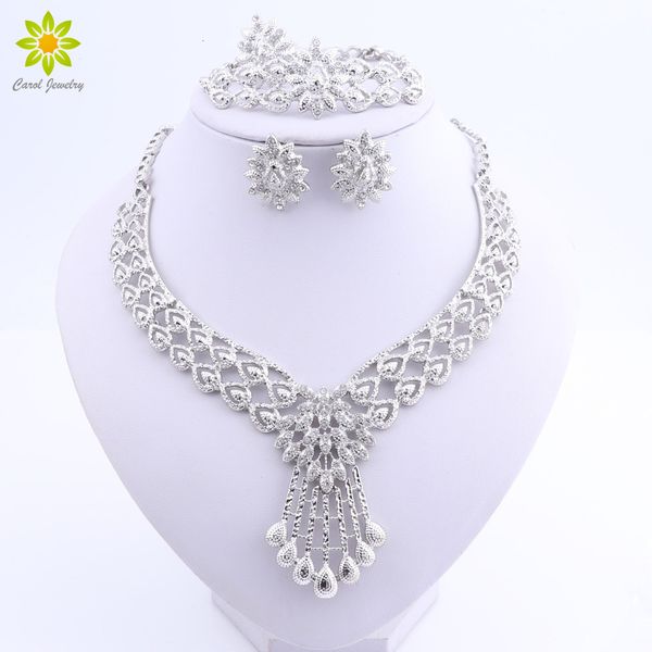 jewelry sets crystal bridal silver plated wedding necklace earrings bracelet ring african beads accessories, Black
jewelry sets crystal bridal silver plated wedding necklace earrings bracelet ring african beads accessories, Black