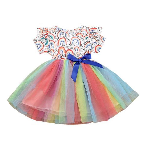 kids baby girls short-sleeved dresses with mesh stitching bow decoration rainbow print ruffle summer lovely clothing girl's, Red;yellow
kids baby girls short-sleeved dresses with mesh stitching bow decoration rainbow print ruffle summer lovely clothing girl's, Red;yellow