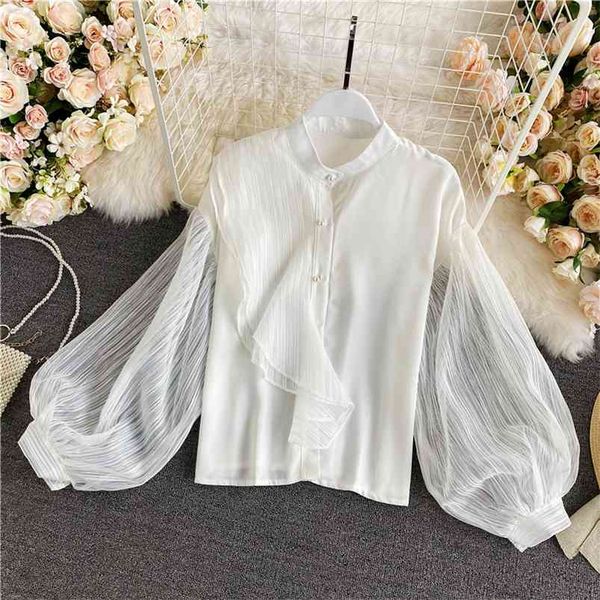 fall shirt female lantern sleeve stitching ruffled small stand-up collar fashion temperament loose uk444 210507, White
fall shirt female lantern sleeve stitching ruffled small stand-up collar fashion temperament loose uk444 210507, White