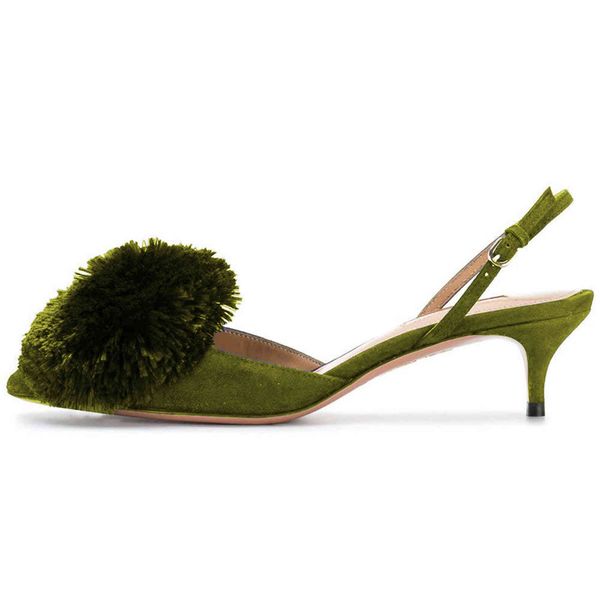 dress shoes lovirs women pumps pompom kitten heels 6.5cm pointed toe slingback low heel sandals evening party wedding 3bet, Black