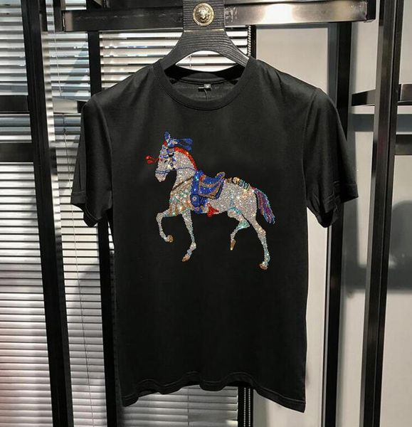 men t-shirts short sleeve casual male rhinestones horse slim fit homme tees, White;black
men t-shirts short sleeve casual male rhinestones horse slim fit homme tees, White;black