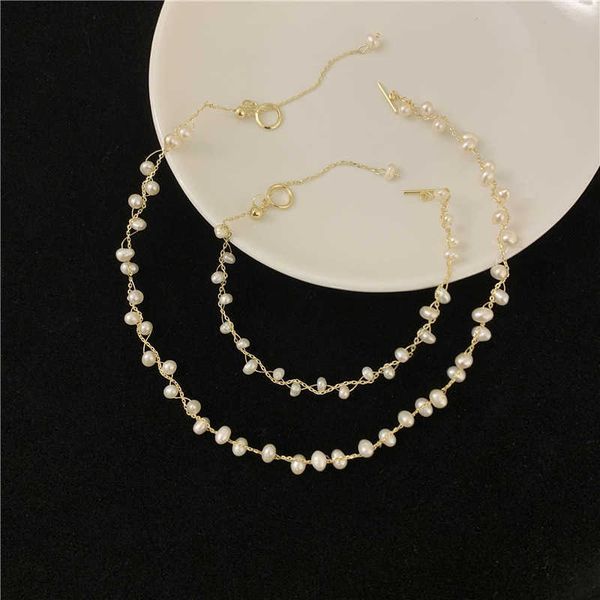 new style baroque fresh water pearl crisscross beaded necklace girl's and tender bracelet, Silver
new style baroque fresh water pearl crisscross beaded necklace girl's and tender bracelet, Silver